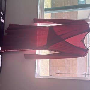 Michael Kors Red Pleated Wrap Dress V-Neck 3/4 Sleeve